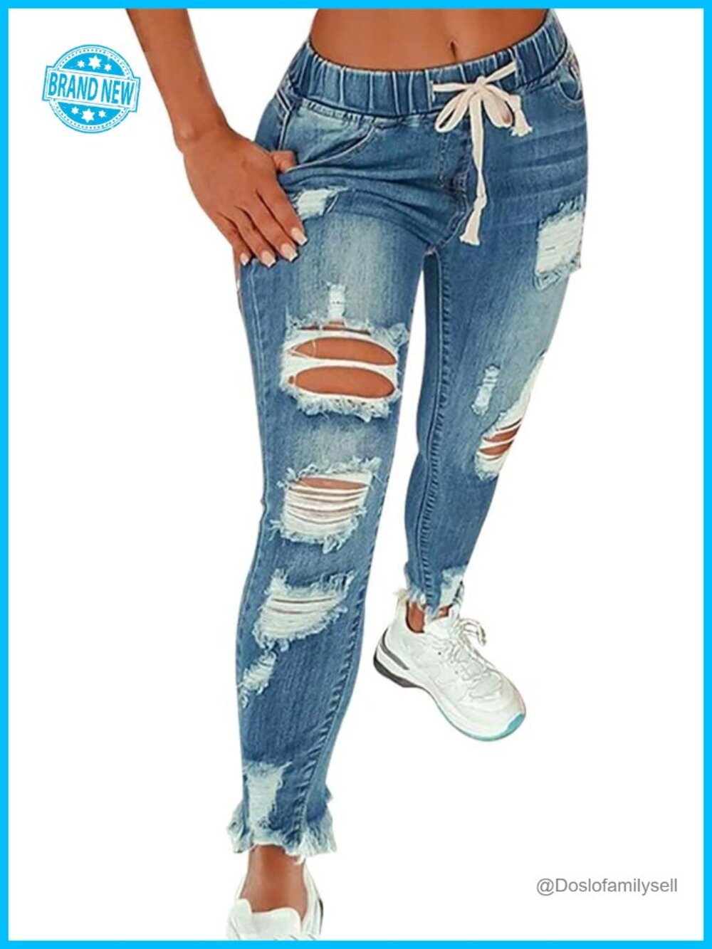 High Waist Skinny Stretch Ripped Jeans Destroyed Denim Pants Plus Size